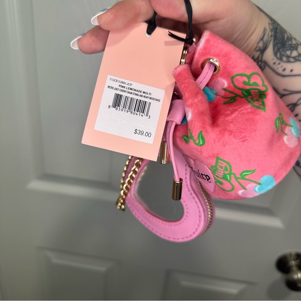 Juicy Couture Viral Pink Cherry Heart Keychain Pouch Set - Picture 5 of 6